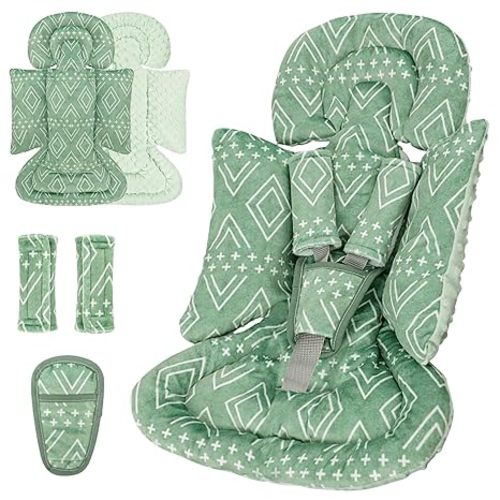 TANOFAR Car Seat Head Support Baby - Infant Car Seat Insert for Newborn Girls Boys - Soft Carseat Head Support for Infant - Newborn Carseat Insert for Car Seats, Strollers, Swings, Bouncer (Green)