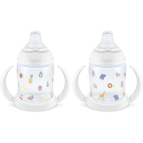 NUK Learner Cup, 6+ Months, Fun Fruits and Animals, Amazon Exclusive Collection, 5 Oz, Pack of 2 – BPA Free, Soft Spout, Spill Proof Sippy Cup