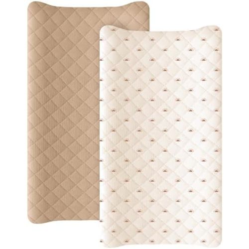 Konssy 2 Pack Quilted Muslin Changing Pad Cover, Waterproof Layer, 32"x16"