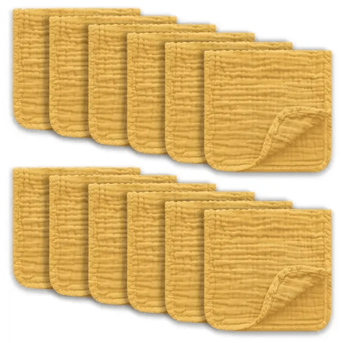 Muslin Burp Cloths Large 100% Cotton Hand Washcloths for Boys & Girls, Baby Essentials Extra Absorbent and Soft Burping Rags for Newborn Registry (Honey, 12-Pack, 20" X10")