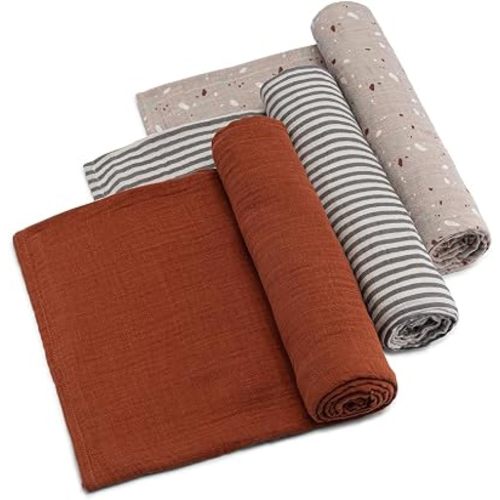 Parker Baby Co. Soft Muslin Baby Swaddle Blankets, 3 Pack - Clay Set
