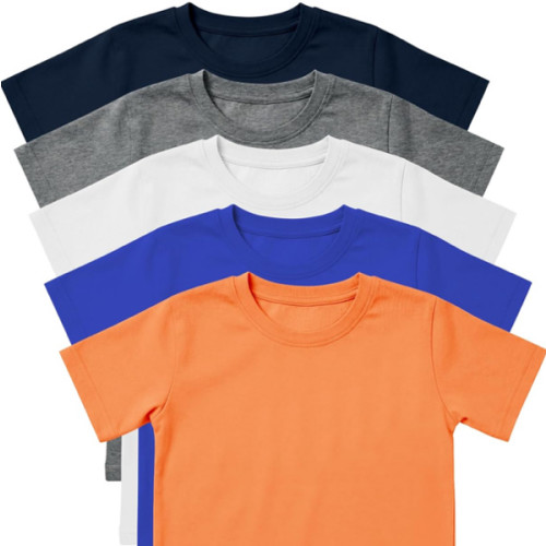 5 Pack Boy T Shirts Toddler Kids Short Sleeve Cotton Crewneck Tees Solid Basics for School Uniform Everyday Wear