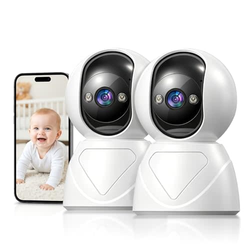 3MP Indoor Security Camera for Baby Monitor, 5G/2.4G WiFi Dog Camera-2Pack | Indoor Camera for Baby Pet, Pan/Tilt, Auto Tracking, 3X Zoon, Color Night Vision, Two Ways Audio, SD/Cloud