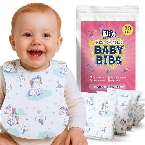 Eli with Love Disposable Bibs Individually Wrapped Bib with Crumb Catcher - Waterproof Baby Bibs For Feeding