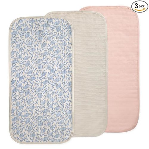 mushie Water Repellent Changing Pad Liners | Made with Organic Cotton | Set of 3 (Blue Flowers Combo)