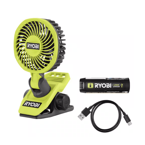 RYOBI USB Lithium Clamp Fan Kit with 2.0 Ah USB Lithium Battery and Charging Cable FVF51K