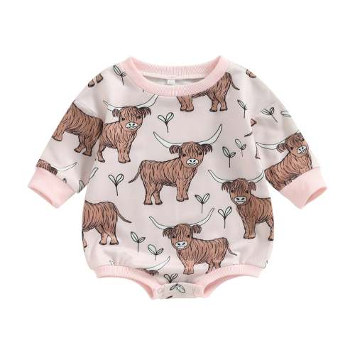 Baby Boy Girl Bodysuit Long Sleeve Crew Neck Bison Highland Cow Bull P – August + Willow