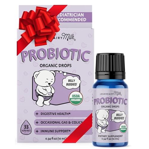 Legendairy Milk Baby Probiotic Drops Organic - Colic and Gas Drops for Newborns & Toddlers - Digestive Support, Constipation Relief - Toddler Probiotic Supports Occasional Diarrhea & Gas, 33 Servings