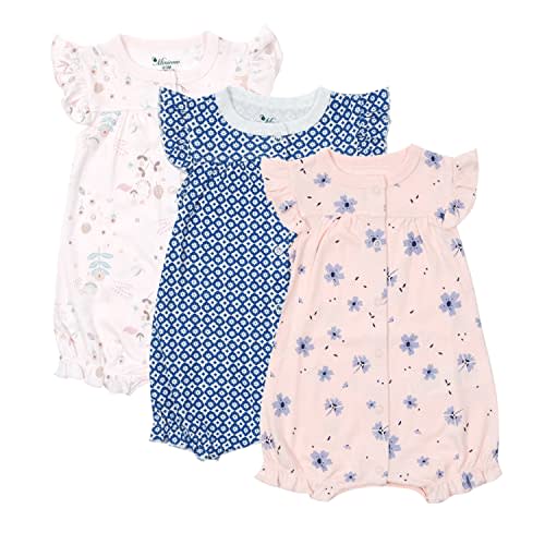 Minicoco 3-pack 100% Cotton Baby Girl Rompers, 0-24 months Ruffle Sleeve Toddler Romper Summer Clothes Set