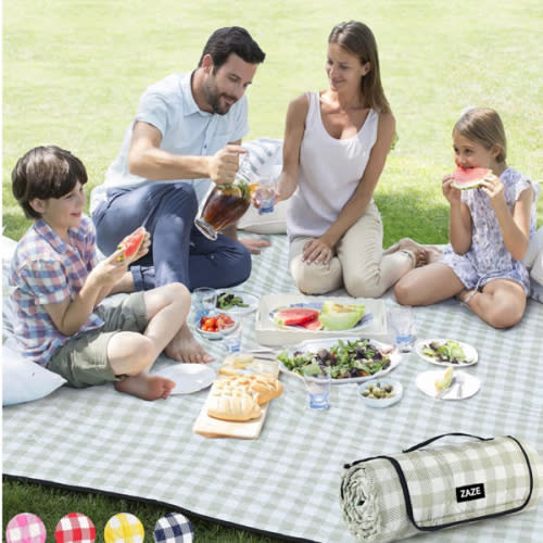 ZAZE Extra Large Picnic Outdoor Blanket, 80''x80'' Waterproof Foldable Blankets Gingham Picnic Mat for Beach, Camping Grass Lawn Park Accessories Cute Couple Gifts Ideas Wedding Registry(Green White)