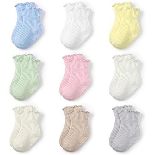 9 Pairs Toddler Ruffle Cotton Non Slip Socks Baby Boys Girls 1-3T