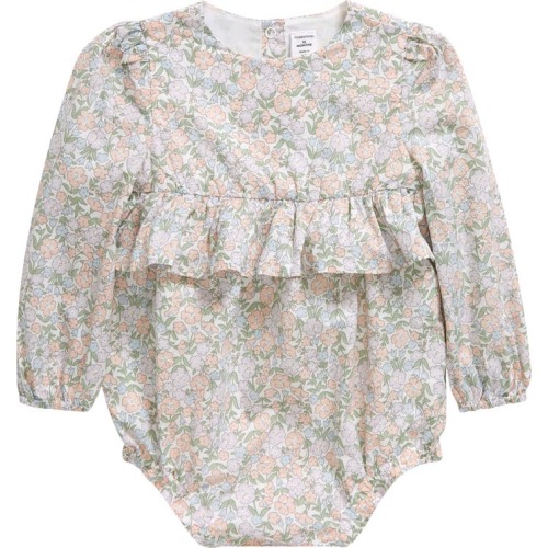 Baby Ruffle Cotton Bubble Romper, 6M, White Fairytale Floral
