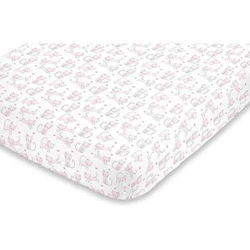 NoJo Super Soft Pink & White Purrdy Kitty Cat Fitted Crib Sheet, Pink, White