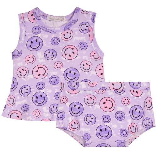 2pc Multi Smiley Tie Dye Diaper Set