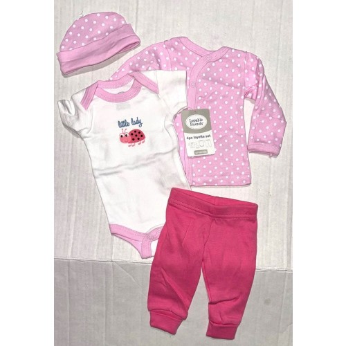 LUVABLE FRIENDS 4 piece set white/pink/polka dots LITTLE LADY motif size PREEMIE