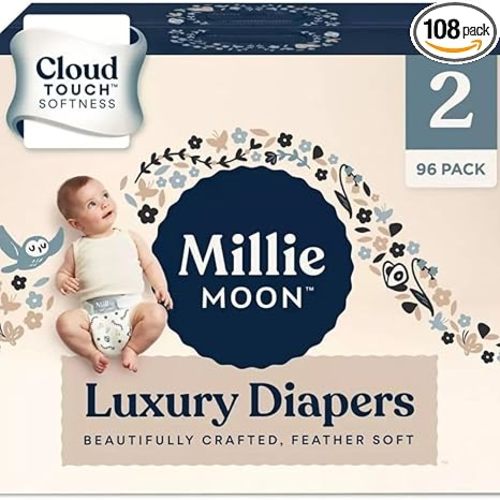 Millie Moon Luxury Diapers – Ultra Soft CloudTouch Disposable Diapers with 12 Hour Absorbency & Wetness Indicator
