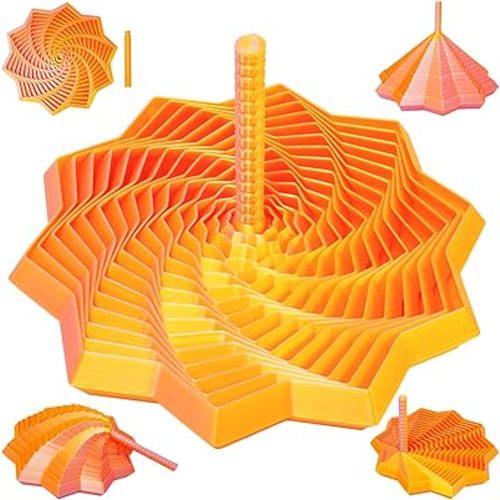 3D Printed Expanded Sensory Fidget Star, Transformable Stress Relief Spiral Toy with Detachable Handle, Sensory Toys for ADHD, Office Desk Decompression Gift for Adults & Teens (Pink)