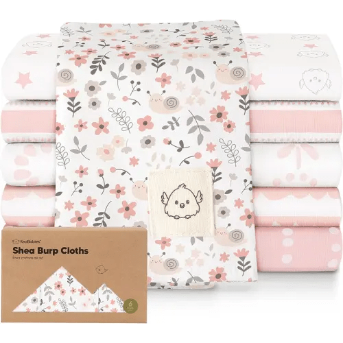 Organic Burp Cloths Baby Boy, Girl - 6-Pack Large Cotton Burping Cloths for Babies, Spit Up Rags, Super Absorbent, Ultra Soft Newborn Rag, Gender Neutral, Machine Washable, Durable(Sweet Charm)