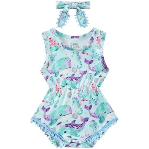 BFUSTYLE Baby Girl Clothes 0-24 Months Outfit Sleeveless Infant Romper Bodysuit with Headband