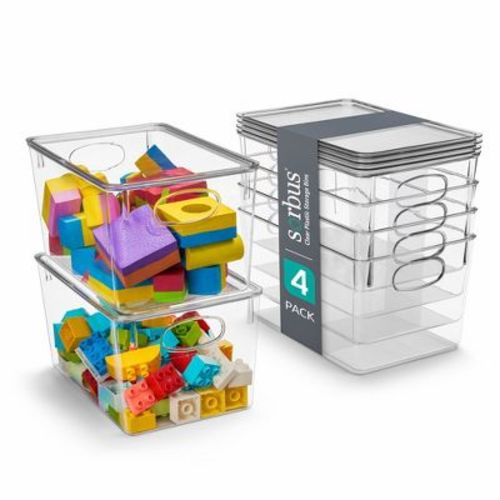 Sorbus 4 Pack Large Storage Containers with Lids - Toy Organizers and Storage Bin - Clear Containers for Organizing