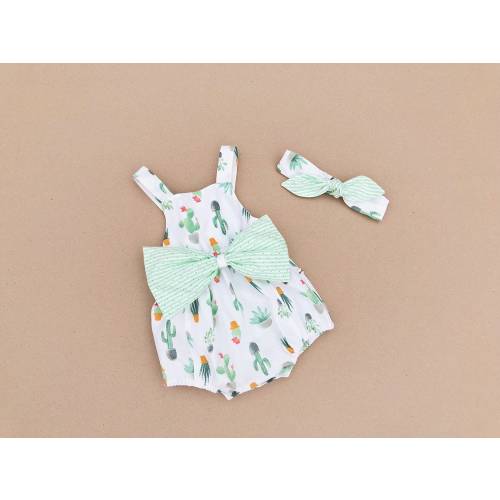 Cactus Baby Romper with Bow & Headband, Organic Cotton Outfit