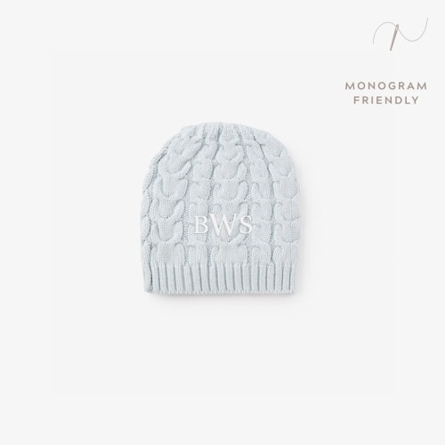 Pale Blue Horseshoe Cable Knit Baby Hat BLUE / 3-9M