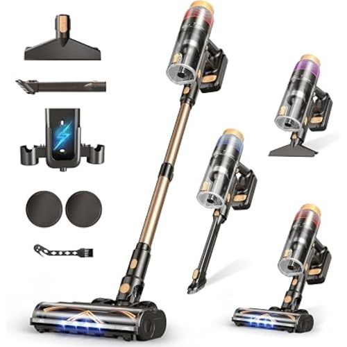 PEDOOLO Cordless Vacuum Cleaner, Upgraded 650W 55KPA 70Mins Vacuum Cleaners for Home, Self-Standing Stick Vacuum, Wall Mount Charge & Touch Screen, Anti-Tangle for Pet Hair Carpet Hardwood Floor Car