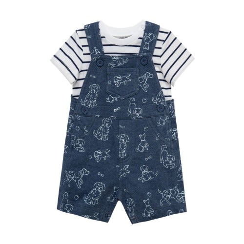 Puppies Overalls & Stripe T-Shirt Set, 3M