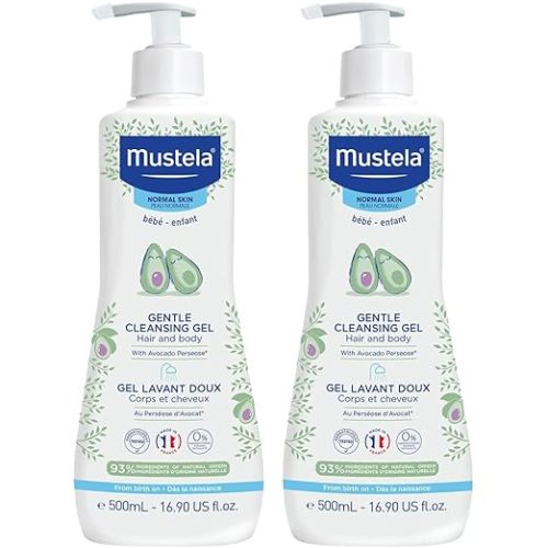 Mustela Baby Gentle Cleansing Gel - Baby Hair & Body Wash - with Natural Avocado fortified with Vitamin B5 - Biodegradable Formula & Tear-Free - 1 or 2-Pack - Various Sizes