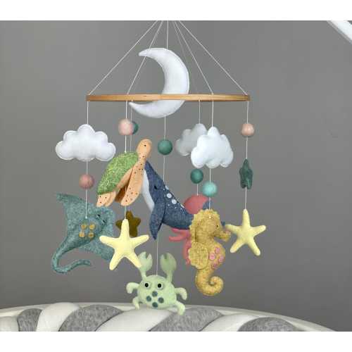 Ocean baby mobile for nursery Ocean crib mobile neutral Felt sea animals mobile Under the sea mobile Nautical nursery Ocean baby shower gift