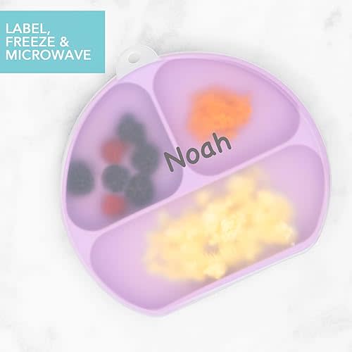 Bumkins Toddler and Baby Suction Plate, Silicone Divided Grip Dish and Lid, Babies and Kids, Baby Led Weaning, Children Feeding Supplies, Non Skid Bottom, Platinum Silicone, Ages 6 Mos Up, Lavender