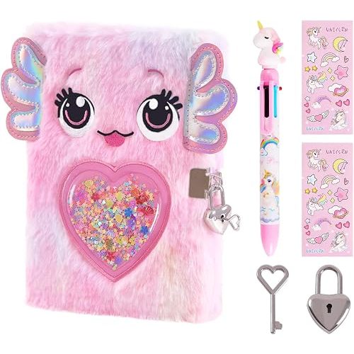 Axolotl Diary with Lock & Keys for Girls,Journal Gift Set Ages 6-8