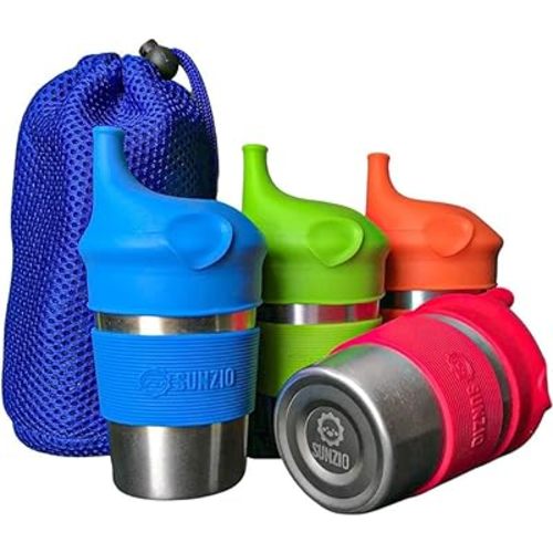 Sippy Cups for Toddlers and Kids, Stainless Steel Sippy Cup with Straw with Silicone Lids, BPA Free, Plastic Free, Break Proof Easy To Grip Soft Spout Cup for Babies, 10 oz, 4 Pack