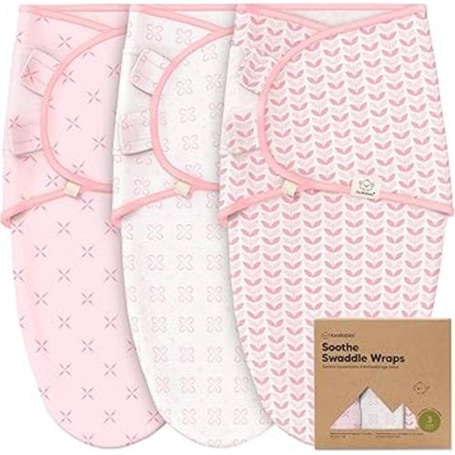 3-Pack Organic Baby Swaddle Sleep Sacks - Swaddles for Newborns, Infant 0-3 Months, Baby Girls, Boys, Soft & Snug Newborn Sleep Sack, Nursery Swaddling Blankets (Blossom, XS)