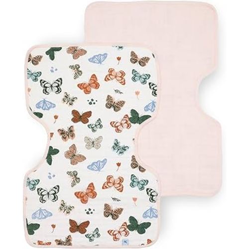 Little Unicorn Ultra-Absorbent Premium Burp Cloth 2 Pack | Soft on Baby's Skin | Larger Size | Ergonomic Design | Set of 2 (Butterflies)