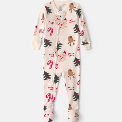 Baby 1-Piece Christmas Icon 2-Way Zip 100% Cotton Snug Fit Footed Pyjama - Cream | Carter’s Oshkosh Canada