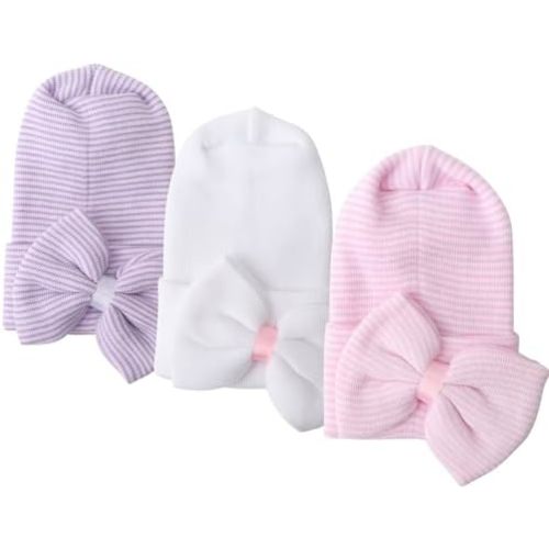 DRESHOW BQUBO Newborn Hospital Hat Infant Baby Hat Cap with Big Bow Soft Cute Knot Nursery Beanie