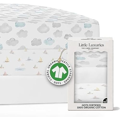 100% Organic Cotton Crib Sheets (3-Pack) - GOTS Certified - Breathable Organic Crib Sheets - Double-Elastic for Secure Fit, Extra Protection for Your Baby - Gender-Neutral Sheet (28"x55")/ 140 x 70cm