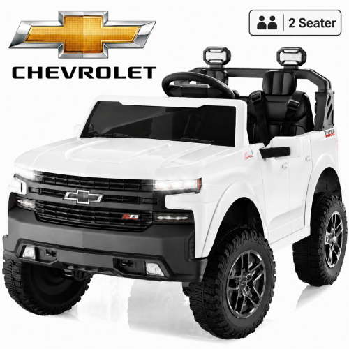 Conchico Chevy Silverado 24V Powered Ride On Truck with Remote, 2 Seater Electric Ride On Toy Cars for Kids w/ 4 Wheels Suspension, Bluetooth, White