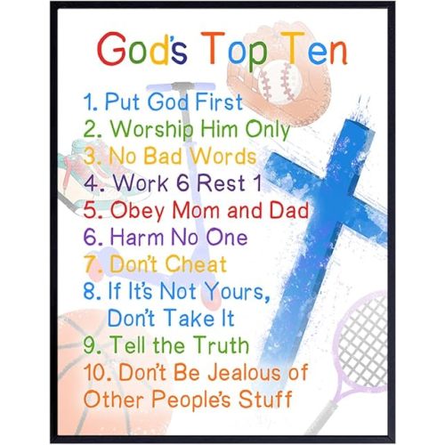 Kids Wall Art LARGE 11x14 - Bible Verse religious Christian Scripture Print - Boy Room Decor, Boy Bedroom Decor, Boys Wall Decoration, Gift For Child, Nursery Poster Print - Christian Artwork Unframed