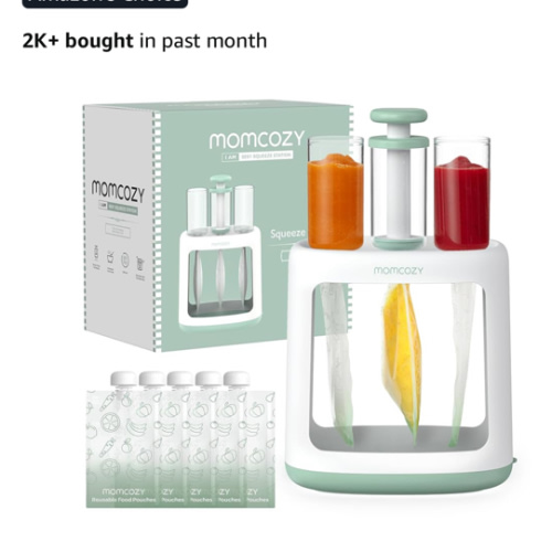 Momcozy Squeeze Station,Baby Food Maker&Pouch Filler for Homemade Baby Puree, BPA-Free, Dishwasher Safe, with Reusable Baby Food Pouches for Babies & Toddlers