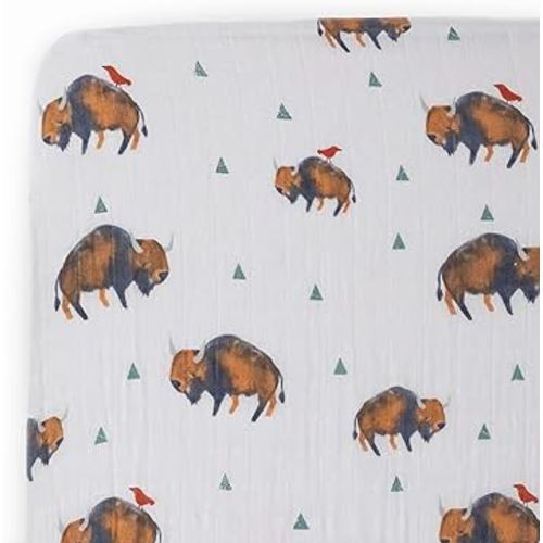 Little Unicorn Premium Crib Sheet | Breathable & Super-Soft Muslin Fabric (Bison)