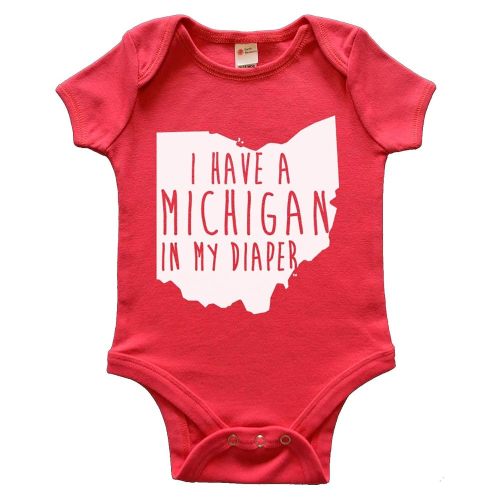 Michigan In My Diaper Funny Onesie - 100% Cotton Ohio State Baby Clothes - Funny Gift - Made In The USA Red Newborn