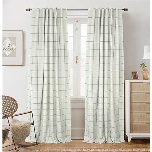 DriftAway 2 Panels 100% Blackout Windowpane Plaid Linen Curtains Double Layer Drapes for Bedroom 96 Inches Long Farmhouse Thermal Insulated 3.25 Inch Rod Pocket Back Tab for Living Room Navy Blue