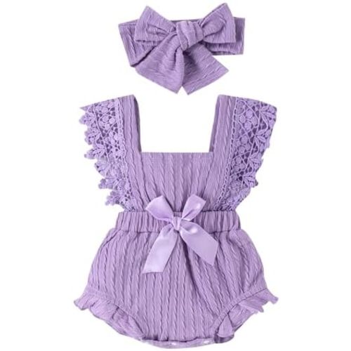 Douhoow Infant Baby Girl Plaid Romper Baby Short Sleeve Pleated Romper Bodysuit Summer Spring Outfits
