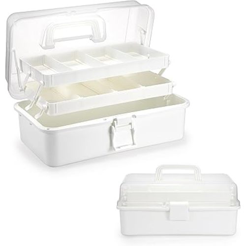 BTSKY 3-Layer Plastic Dividing Storage Box Craft Organizer with Adjustable Spacers Portable Handled Art Supply Multipurpose Home Utility Box for Medicine, Sewing