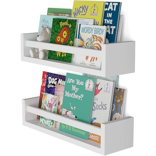 You Have Space Elba Floating Book Shelves for Kids Room Decor, Nursery Shelves for Wall, Bookshelf, White Set of 2