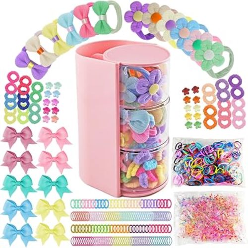 933Pcs Toddler Girls Hair Accessories Set with 3-Tier Organizer, Pink