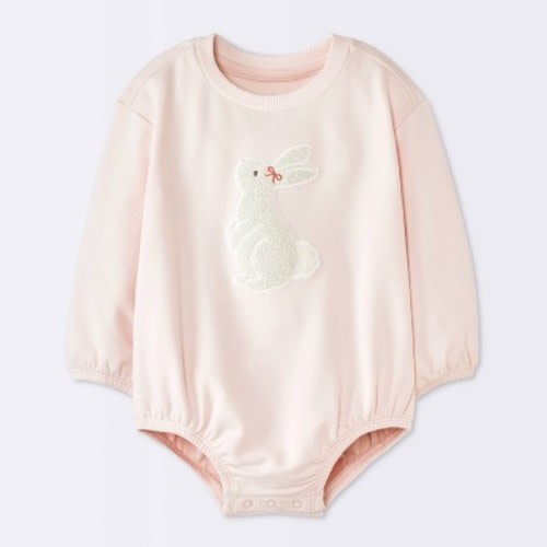 Baby Girls' Bunny Graphic Long-Sleeve Bubble Romper - Cloud Island™ Pink 12M