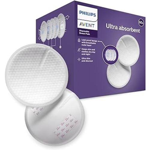 Philips Avent Disposable Breast Pads - Ultra Thin Honeycomb Textured Absorbent Breast Pads - 60-pack - SCF254/61